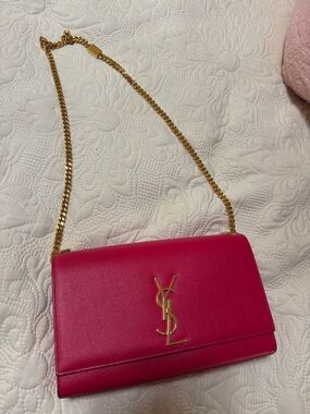 Saint Laurent Hot Pink Leather Chain Shoulder Bag with Gold Hardware